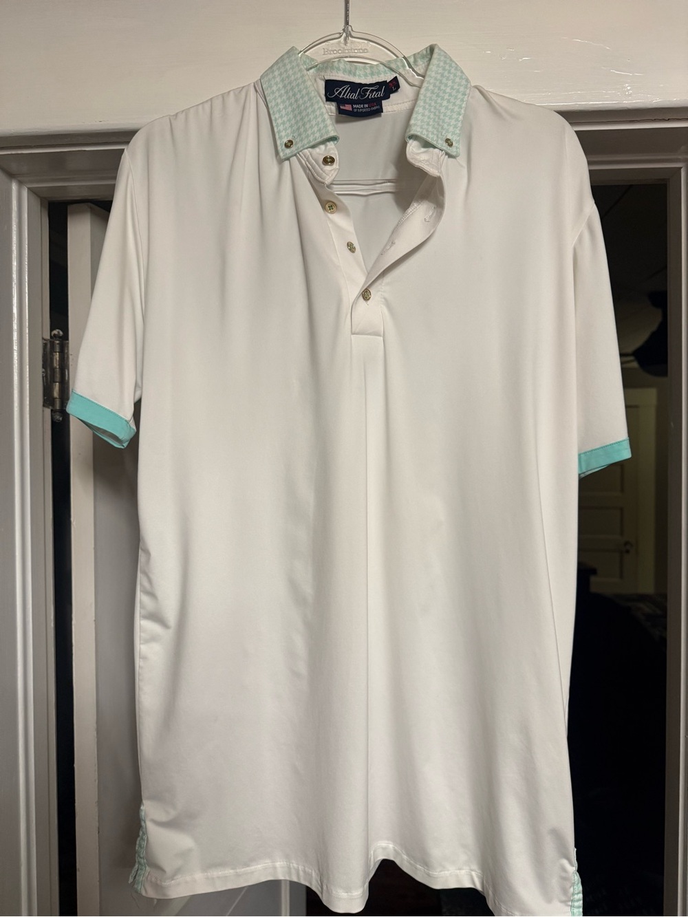 White Polo with Mint Accents